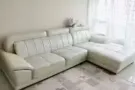 ！降价！转二手三座带贵妃椅皮沙发，珍珠白 
